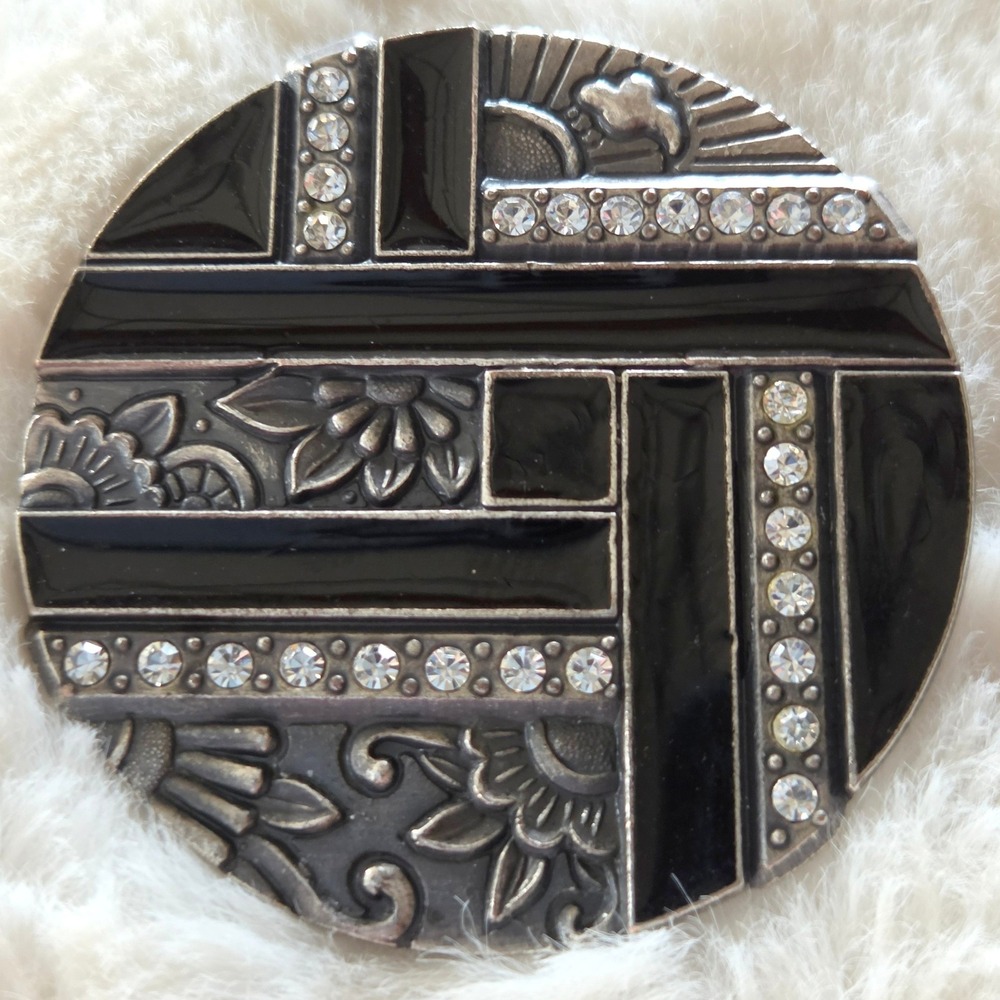 Duri Brooch Women Black Art Deco Enamel Rhinestone‎